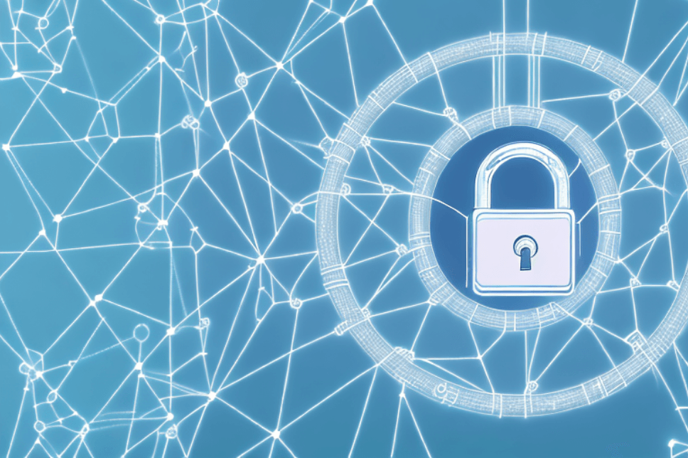 image of a padlock on a screen with interconnected nodes to represent Ownership in web3